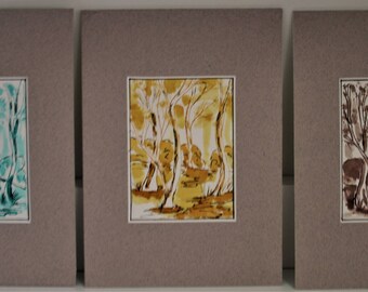 Set of ACEO original artworks six colours mounted and ready to frame