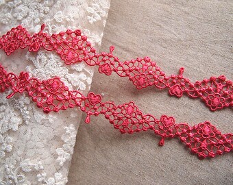 Watermelon red guipure lace trim