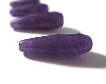 Four Purple Jade Beads, 4 Quartzite Long Drilled Teardrop Beads for Making Jewelry, 26mm x 8mm, Jewelry Supplies (Pt-Ja1)