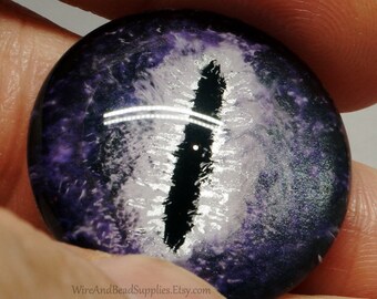 Purple and Silver Dragon Eye Glass Eye Cabochon 25mm Round Hand Painted