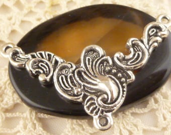 Ornate Swirl Triangle Necklace Connector Charm Pendant, Antiqued Silver (2)