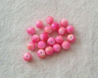 Glass Pink, Peach and Light Yellow Marbled 8 mm Beads - Sets of 20