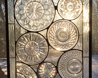 stained glass Vintage all Clear Collage Plate panel custom available