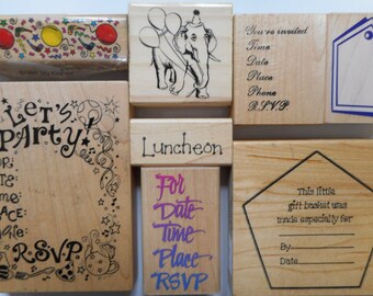 8 Party Themed Rubber Stamps, Free Shipping