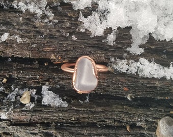 Beach Glass and Electroformed Copper Ring Size 8