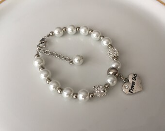 FLOWER GIRL BRACELET! Flower Girl Jewelry, Flower Girls Gift, Ivory Flower Girl Pearl Bracelet, Pearl Jewelry for Flower Girl, Mini Brides
