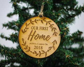 First Home Ornament, Housewarming Gift, New Home Ornament, Personalized Ornament, Custom Ornament, Rustic Ornament, Wood Christmas Ornament