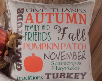 Fall Pillow, Fall Home Decor, Pumpkins, Autumn, Turkey, Pillow Cover, 16 x 16 Pillow, Thanksgiving, Decorative Pillow, Throw Pillow