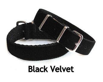 NEW! Black Velvet Limited Edition 16mm or 20mm Watch Band for Timex Weekender Watch, Band Only, Replacement Strap in 2 Widths