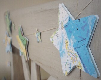 Vintage Atlas - 3D Star Garland - Star Garland - Paper Garland - Wedding Garland - Birthday Decoration - Stars - Choose your length