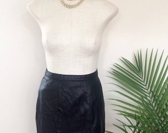 VINTAGE LEATHER SKIRT, pencil, high waist fully lined, rockabilly, pinup, bombshell (1950s 1980s)