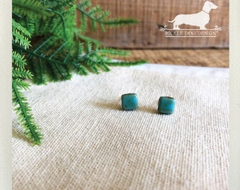 DOLLAR DEAL! Seafoam Squares. Post Earrings -- (Vintage-Style, Blue, Turquoise, Mint, Square, Simple, Small, Mini, Shabby Chic, Geometric)