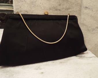 Vintage Harry Levine HL Black Evening Bag Clutch with Gold Chain Handle