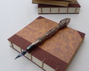 Small coptic notebook, rustic, floral, vintage look, recycled