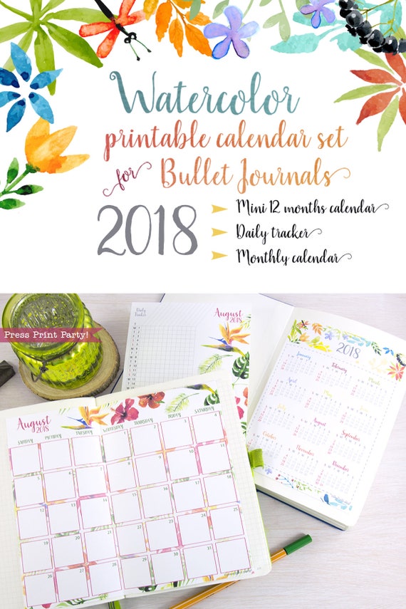 2018 calendar printable set for bullet journals and planners