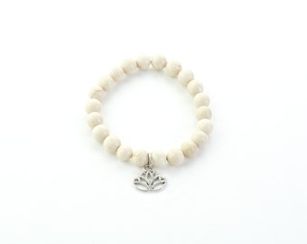 Semi-precious stones bracelet, Meditation mala, Lotus flower bracelet, Mala bracelet, Fossil bracelet, Gift for her, Yoga, Gemstone bracelet