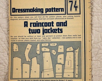 Jackets Coats, Seamstress Dressmaking Pattern 74 Phoebus, Raincoat, Two Styles, 1975 Uncut, Size 8 10 12 14 16 18