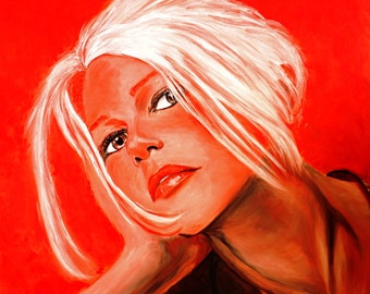 Print - girl portrait, woman portrait, woman art, woman print, red art wall, art wall, home decor art, fine art print, gliclee, romantic art