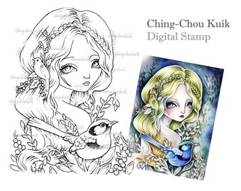 Fairy Wren - Digital Stamp Instant Download / Art by Ching-Chou Kuik