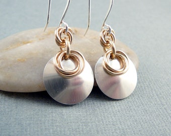 Sterling Silver Drop Earrings, Industrial Jewelry, Cool Earrings, Circle Earrings, 925 Silver Jewelry, Industrial Earrings, Trendy Jewelry