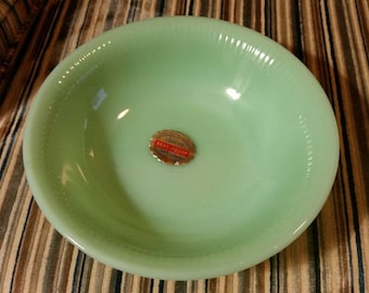 Anchor Hocking Fire King Jade-ite cereal bowl with sticker