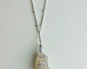 River Rock Pendant, Clear Quartz Necklace, Crystal Necklace, River Rock Necklace, Handmade Jewelry, Raw Stone Jewelry, Gift, Boho Necklace