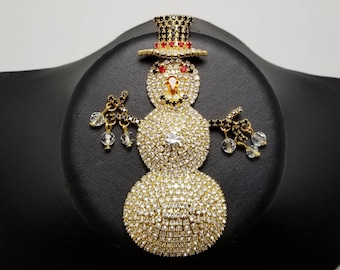 Large Rhinestone Snowman Brooch