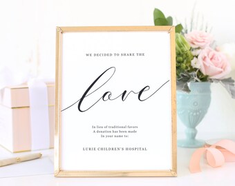 Favor Sign, In Lieu of Sign, Donation Template, Favor Table Sign, Modern Calligraphy | SUITE032