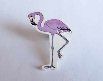 Lilac Flamingo Pin - Hand Drawn Plastic Brooch