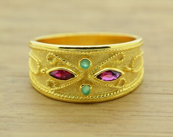 Anniversary Ring For Her, 14K Solid Gold Byzantine Ring, Marquise Gold Ring, High Quality Gold Ring, Greek Jewelry, Yellow Gold Ring