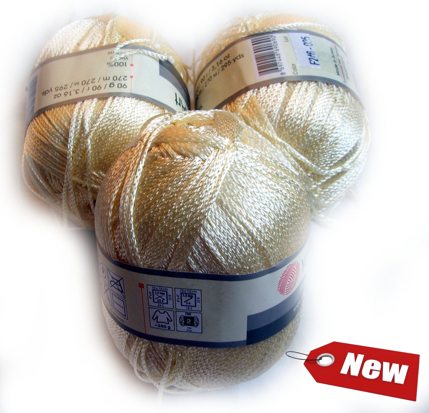 Yarnart pearl natural viscose yarn. Ecru color (F246). DSH from