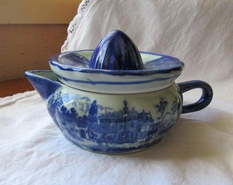 Flow Blue Citrus Reamer Victoria Ironstone Juicer Two Pieces Top and Pitcher