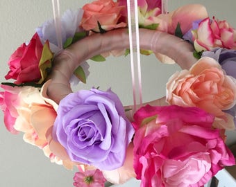 HUGE Flower Mobile, Floral Mobile, Floral Chandelier, Nursery Mobile, Custom, Girl Mobile, Pink Baby Mobile, Hot Pink Mobile, Ombre Mobile