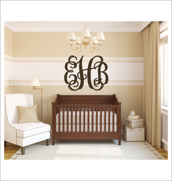 Vine Monogram Decal Vinyl Wall Decal Large Personalized Preppy