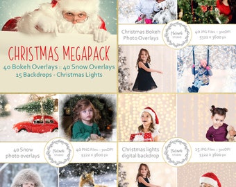 Christmas Mega Bundle - 40 Christmas Bokeh Photo Overlays - 40 Snow Photo Overlays - 15 Christmas Lights Backdrops - Photography Overlays