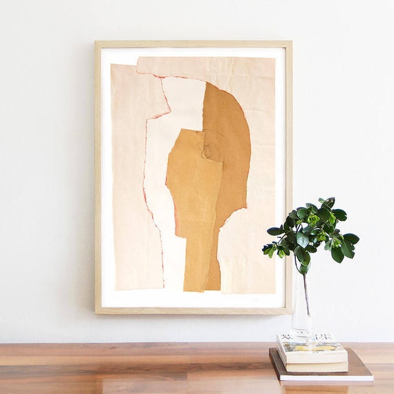 Large Modern Wall Art Decor Beige Collage Print Contemporary