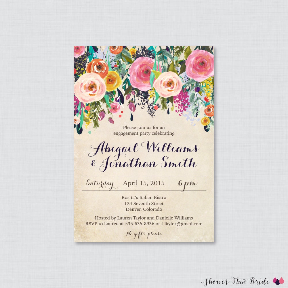 Floral Engagement Party Invitation Printable Or Printed