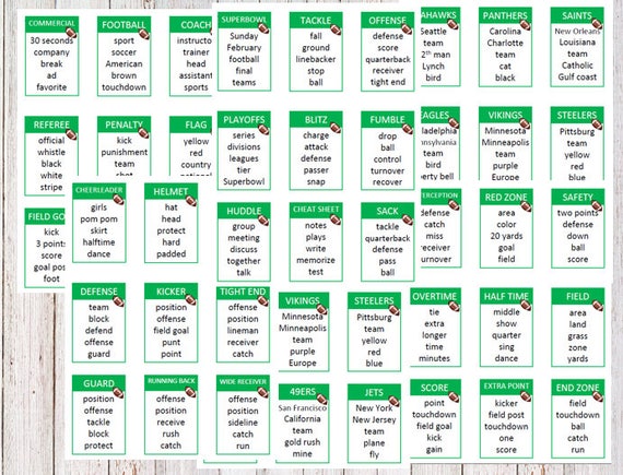 items similar to printable superbowl taboo game cards