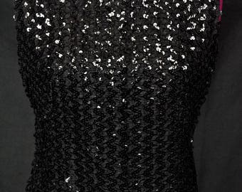 Vintage 1950s Black Sequin Top | Sleeveless Top | 1950s PinUp Top | 1950s Evening Top | Burlesque Pin Up Top | Zig Zag Top