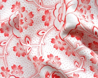 red floral fabric vintage fabric for patchwork quilting fabric antique fabric red flowers french fabric 68