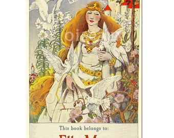 Personalized Bookplates - Bird Girl - Vintage Book Labels, Lovely Teacher Gift