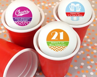 Personalized Ping Pong Balls, Birthday Party Favors, 21st Birthday Party - Set of 24