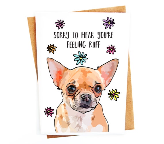 Chihuahua Illustrated Get Well Soon Pun Card Greetings Card