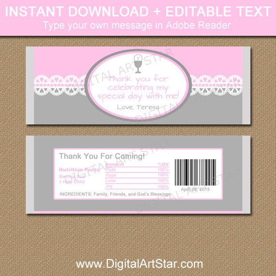 free first communion candy bar wrapper template