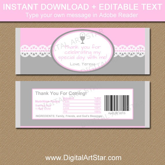 First Communion Chocolate Bar Wrappers Printable Candy