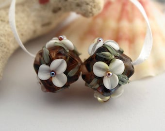 Elizabeth Creations ENGLISH GARDEN artisan lampwork matching handmade glass beads Sra