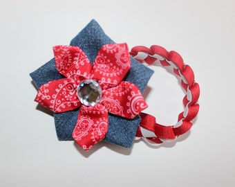 Bun Wrap, Denim Red and White Bun Wrap, Cowboy Bun Wrap, Girls Bun Wrap