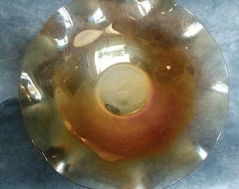 Vintage Jeannette Glass Floragold Louisa Iridescent Ruffled Centerpiece Bowl