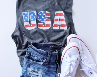 USA Flowy Muscle Tank - 4th of July Tank - Patriotic Tank - Independence Day Tank - Memorial Day Tank