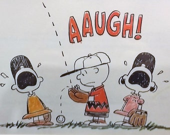1966 Charlie Brown Baseball Matted Vintage Print